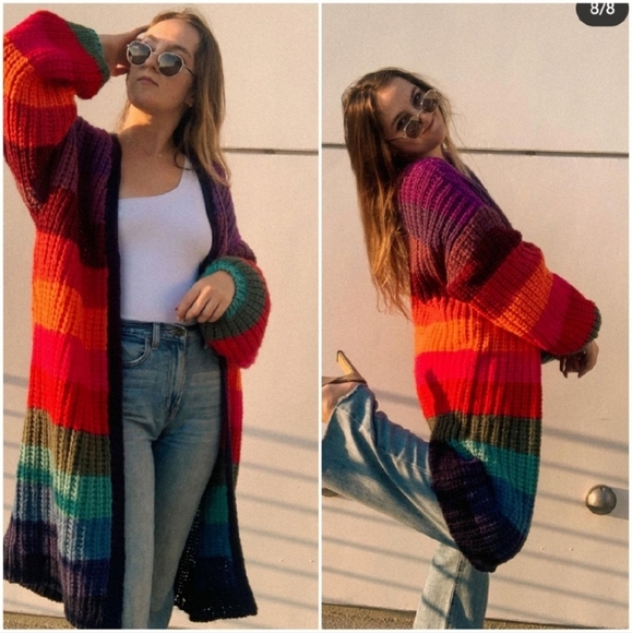 M/L Farm Rio Rainbow Midi Stripes Cardigan - Picture 4 of 12